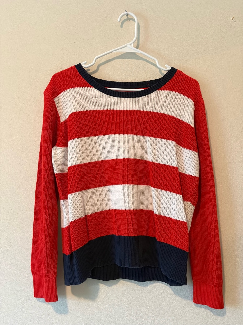 G.H. Bass & Co. Red, White & Navy Striped Crewneck Sweater
